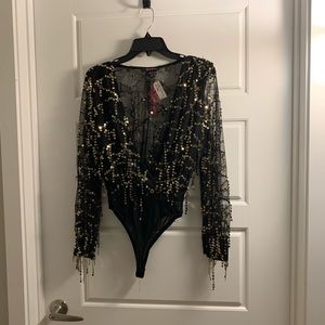 Black & gold see through body suit